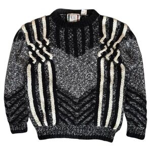 Vintage Novo 1980s chunky grandpa sweater Black white grey geometric design